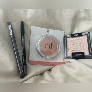 MAKEUP elf blush,wet nwild highlighting powder,Annabelle kohl taupe,NYX eyeliner